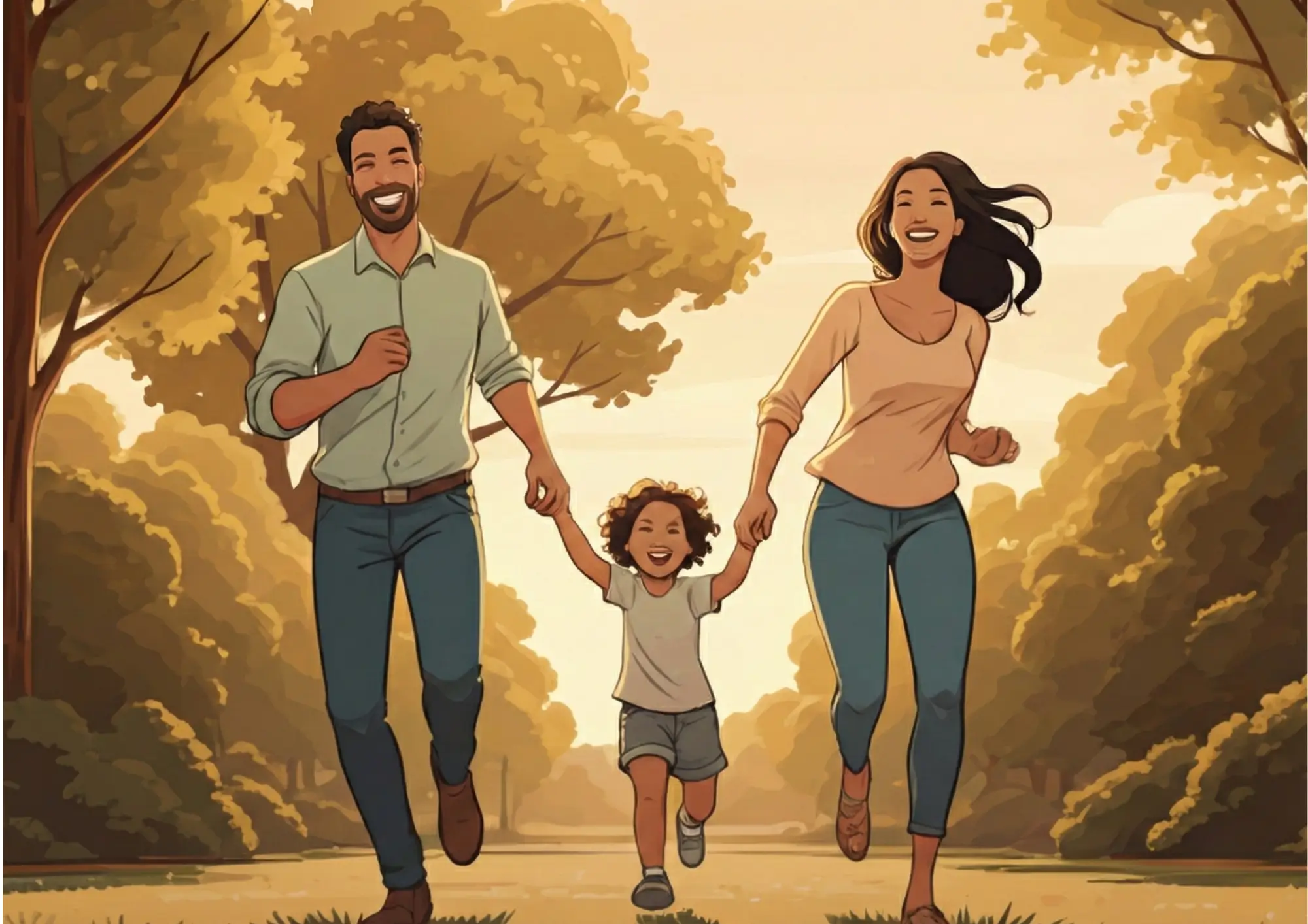 Family playing in park